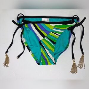 Trina Turk Sapphire Starburst String Bikini Bottoms Size 8 Tie W Gold Tassels